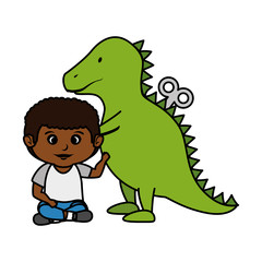 little boy with tyrannosaurus rex toy