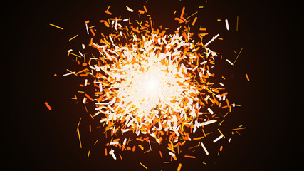 Dark brown background, digital signatures with beautiful explosion and areas with deep particles in light lines