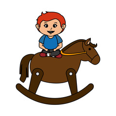 little boy with wooden horse toy