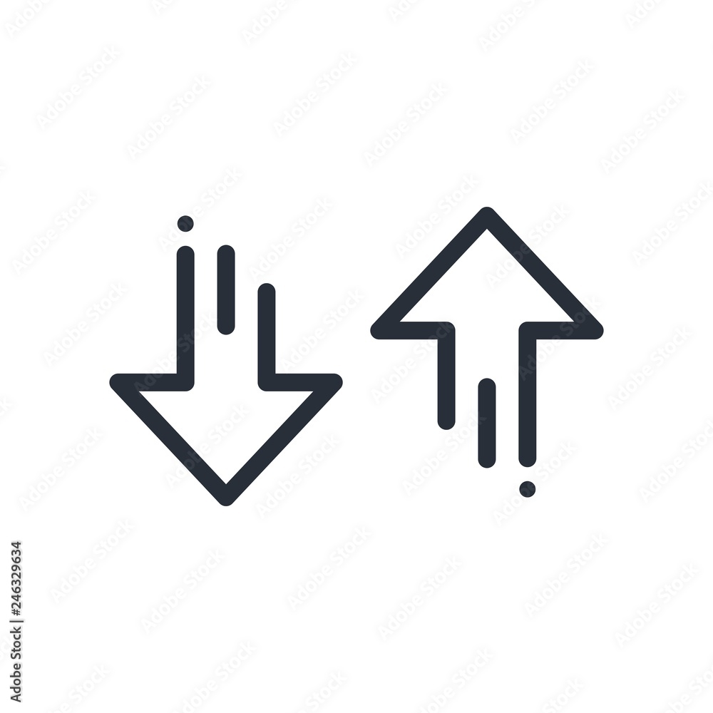 Poster up and down arrows. linear vector icon on white background.