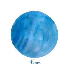 Uran planet watercolor isolated on white background. Watercolour hand drawn gray, rose and beige planet magic art work illustration. Abstract planet ball. © olga