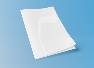 Isolated white magazine cover mockup on blue 3d rendering