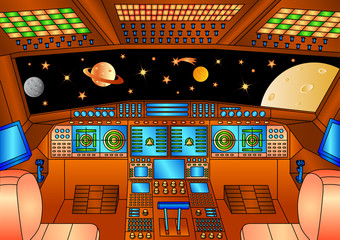 Spaceship interior in the universe - color