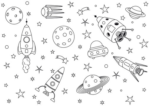 Spaceships in the universe - coloring book