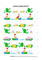 Obraz premium Szkolenie w zakresie logiki edukacyjnej o tematyce życia w stawie umiejętności sekwencyjnego rozpoznawania wzorców: co będzie dalej w sekwencji? Zawiera odpowiedź.