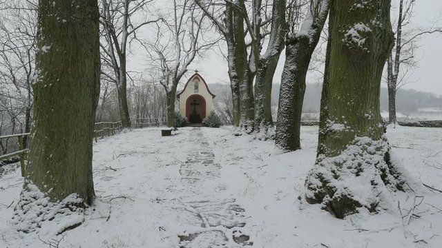 Lambertus Chapel near Ayl in winter, Saar Valley, Rhineland-Palatinate, Germany, Europe