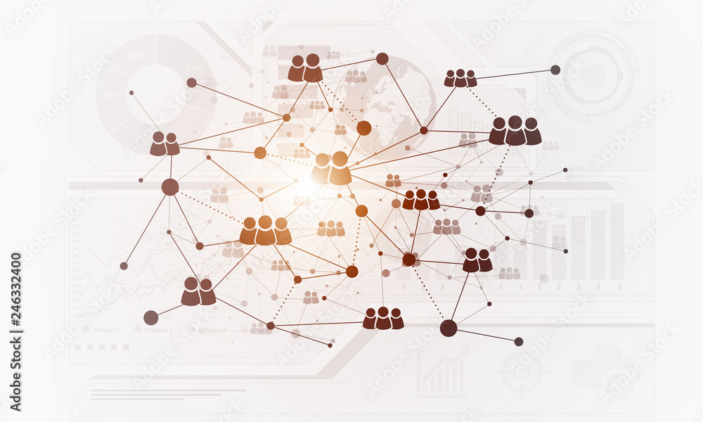 Poster lines and dots as networking idea drawn on white background