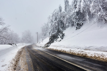 Mountain road during winter