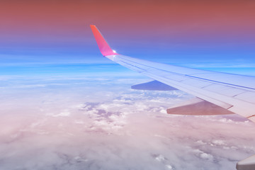 sky pink and blue colors.sky abstract background. High angle shots taken from the plane. Sweet pastel blu