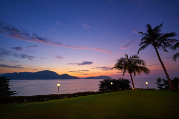 Sunset on seaside in Pangkor island. Beautiful travel destination for summer vacation.