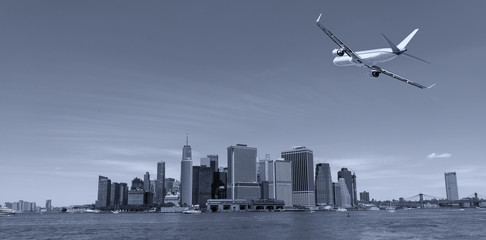 Fototapeta na wymiar Skyline of lower Manhattan view from ferry