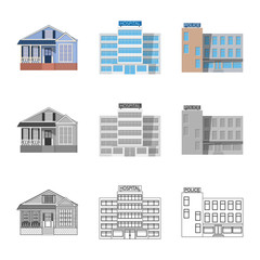 Fototapeta premium Isolated object of building and front symbol. Collection of building and roof stock symbol for web.