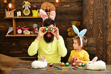 Happy easter Rabbit's family with bunny ears.