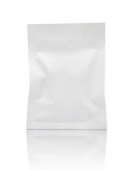 Blank white foil bag packaging isolated on white background with clipping path