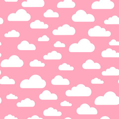 Pink cloud seamless pattern vector design baby art. Baby shower clouds , sky seamless pattern texture - Vector