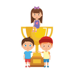 Obraz premium little kids students with trophy cup