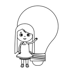 little student girl with bulb
