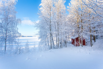 Cold winter day landscape from Sotkamo, Finland.