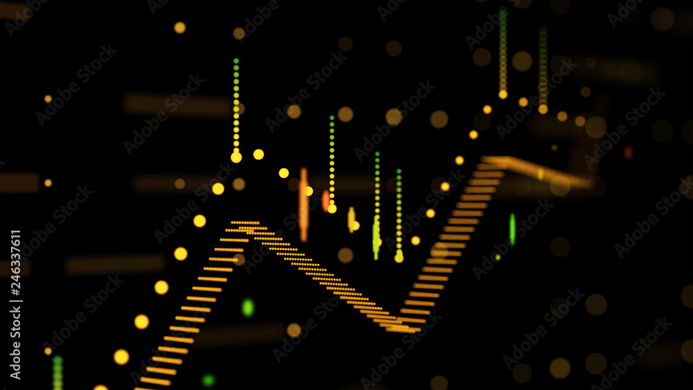 Poster close up of financial business chart with diagrams and stock numbers showing uptrend and downtrend .