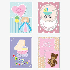 A set of children s greeting cards, invitations. Vector
