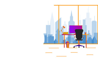 Office interior background. Modern office interior with desktop in flat design.