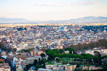 Obraz premium Rome cityscape urban skyline view from above with lots of history, arts, religion and architecture