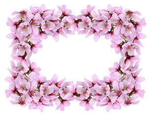 Fototapeta na wymiar Floral frame with spring twigs of peach flowers