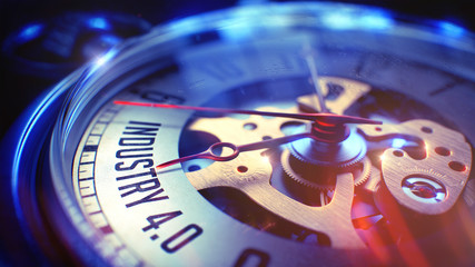 Industry 4.0 - Wording on Pocket Watch. 3D Render.