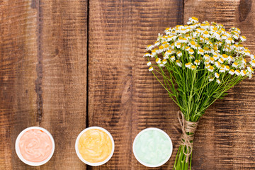 Chamomile aromatherapy theme , handmade cosmetic. space for textessential  and medical flowers herbs