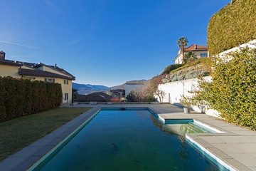 Fototapeta premium Winter time, beautiful pool in exterior. We can listen the silence