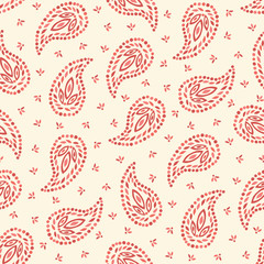 Traditional Medium Scale Coral Paisley Foulard Vector Seamless Pattern. Whimsical classic background. © Anna Putina