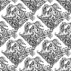 seamless floral pattern. hand drawn black and white vector illustration
