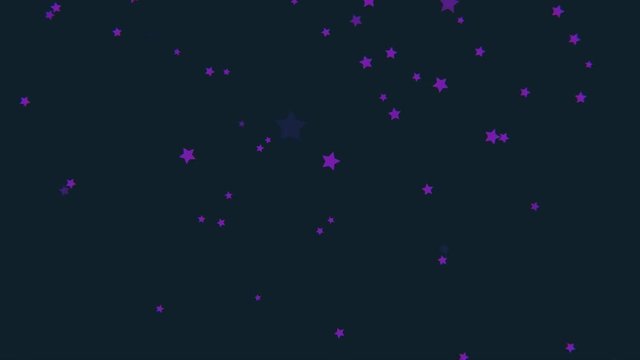 Beautiful, purple shooting stars on dark background, cartoon animation, seamless loop. Small, five-pointed stars falling chaotically, kids cartoon, anime concept.