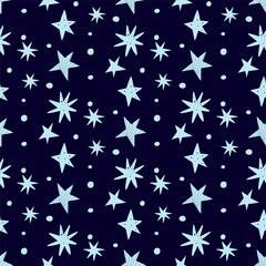 Vector seamless pattern with shining stars on a dark blue background. Cosmos theme