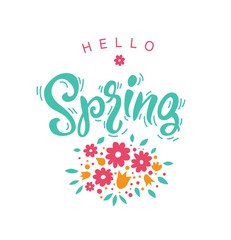Fototapeta na wymiar Hello, spring typography vector design for greeting cards and poster on white background