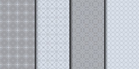 Set of Seamless linear pattern with lines and polygons. Abstract geometric texture with geometric shapes. Vector illustration. Grey color