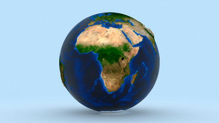 Earth with Africa continent in focus on light blue background 3d rendering