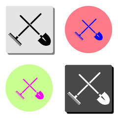 shovels and rakes. flat vector icon