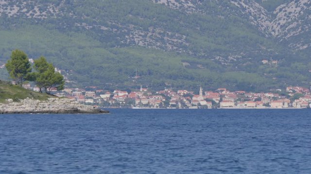 View of Orebic from Prvi zal beach in Lumbarda, Korcula Island, Dalmatia, Croatia, Europe