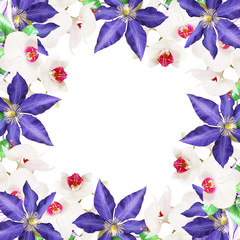 Beautiful floral background of orchids and clematis 