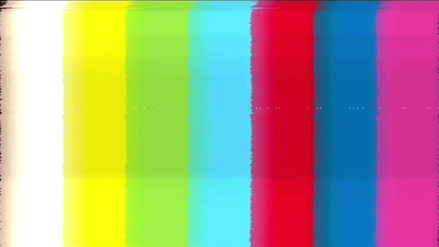 Bad TV sync. Analogue television screen with noise.  Bad signal on colorful test screen from old tv.