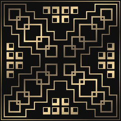 Vector geometric ornament in Art Deco style. Square tiled element for design. Light golden lined shape. Luxury background for invitation, menu, poster.