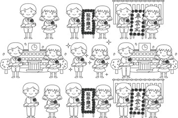 Fototapeta premium Alumnus of the graduation ceremony outline set