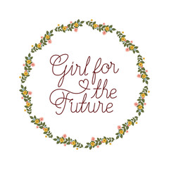 girl for the future label with flowers frame icons