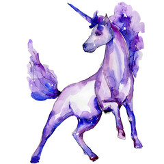 Cute unicorn horse animal horn character. Watercolor background illustration set. Isolated unicorn illustration element. © yanushkov