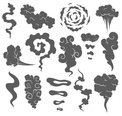Bad smell. Smoke clouds. Steam smoke clouds of cigarettes or expired old food vector cooking cartoon icons. Illustration of smell vapor, cloud aroma. © the8monkey