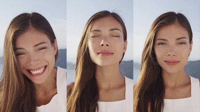 Vertical Videos - Portrait of Beautiful Woman Smiling Happy winking looking at camera.