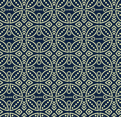 Seamless vector pattern in bali batik style on the dark navy background. - 246347695