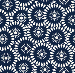 Seamless vector pattern in bali batik style on the dark navy background.