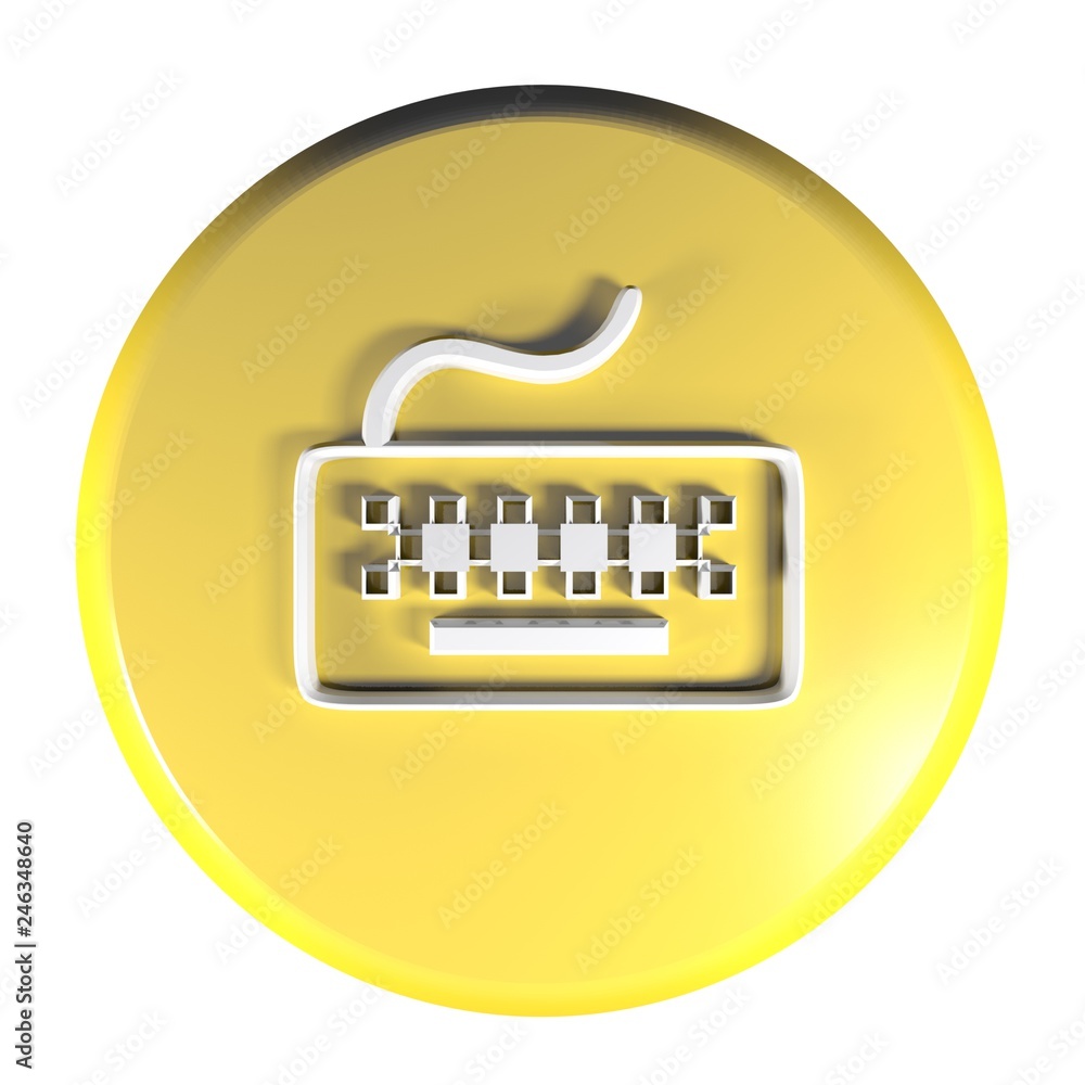 Poster yellow circle push button for keyboard - 3d rendering illustration